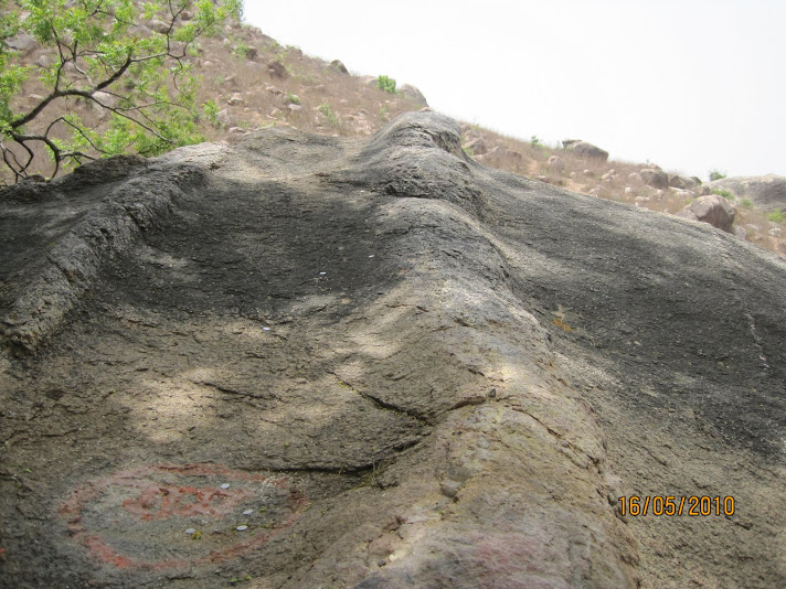 rock on which Rama and Sita slept on the first night in Chitrakut